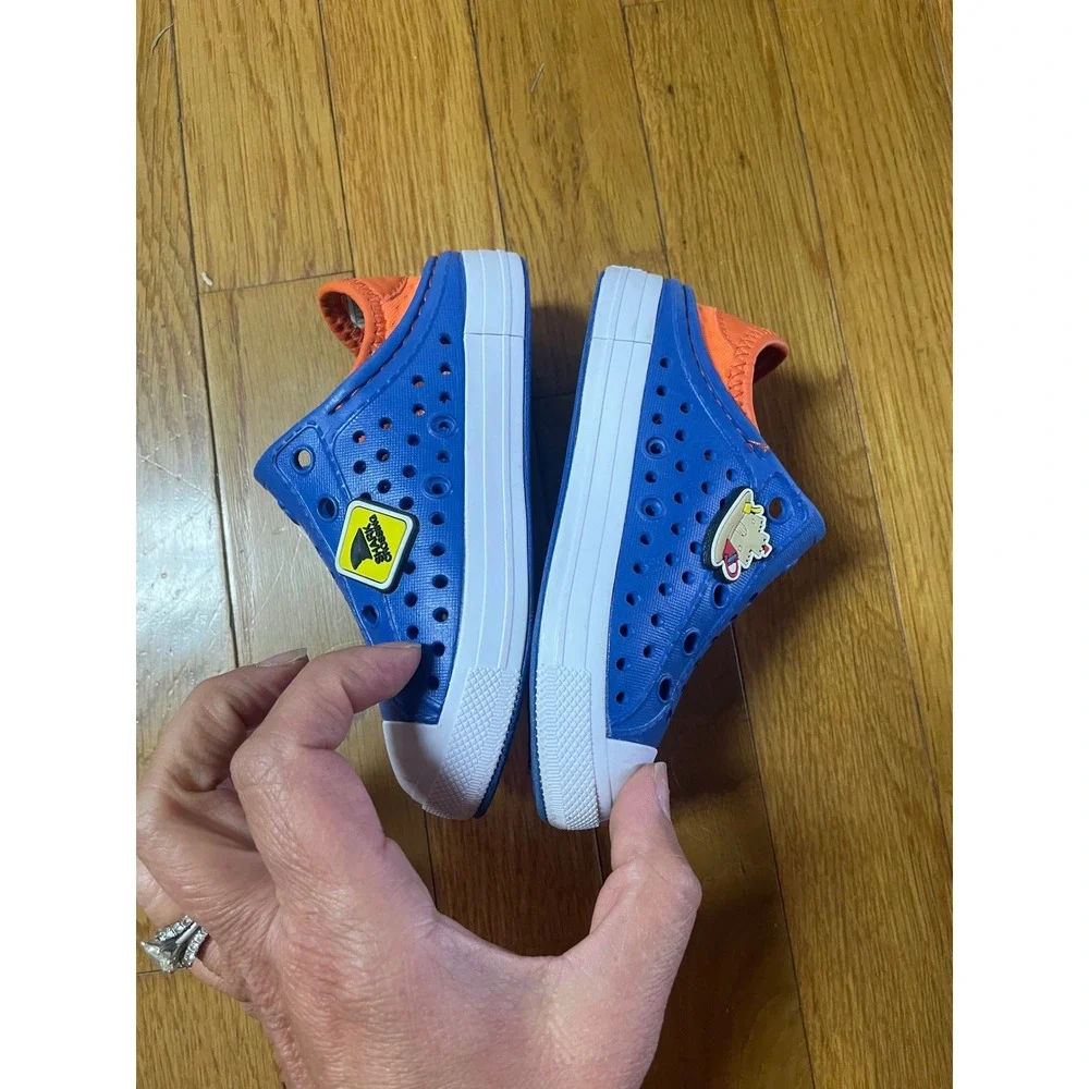 Skechers Foamies Blue Orange Shark Charms Water Shoes Boys Size 8 17190NS